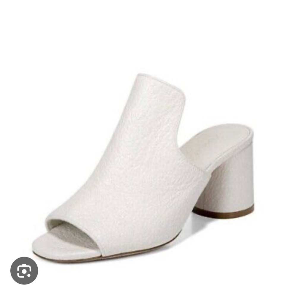 VINCE Tanay Crinkle White Patent Leather Block Heel 5.5